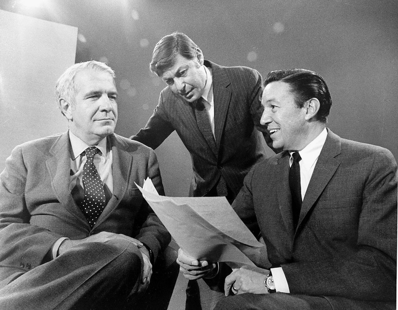 The iconic Sunday night news magazine "60 Minutes" premiered September 24, 1968, with Harry Reasoner, left, and Mike Wallace, right. At the center is Don Hewitt, the show's creator and producer.