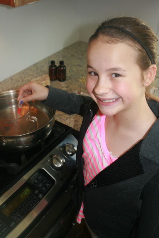 Chloe, 12, is the recipe-keeper in the company and handles most of the manufacturing. 