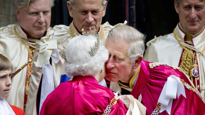 Britain's Queen Elizabeth II and her son Prince Charles attend the Order of the Bath service at London's Westminster Abbey on Friday, May 9. The British order of chivalry was founded in 1725 by King George I.