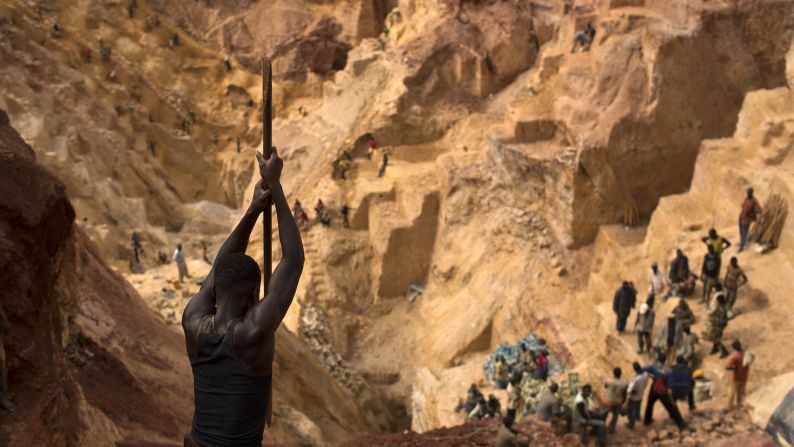 Prospectors work in an open pit Friday, May 9, at the Ndassima gold mine, which is near Djoubissi, Central African Republic.
