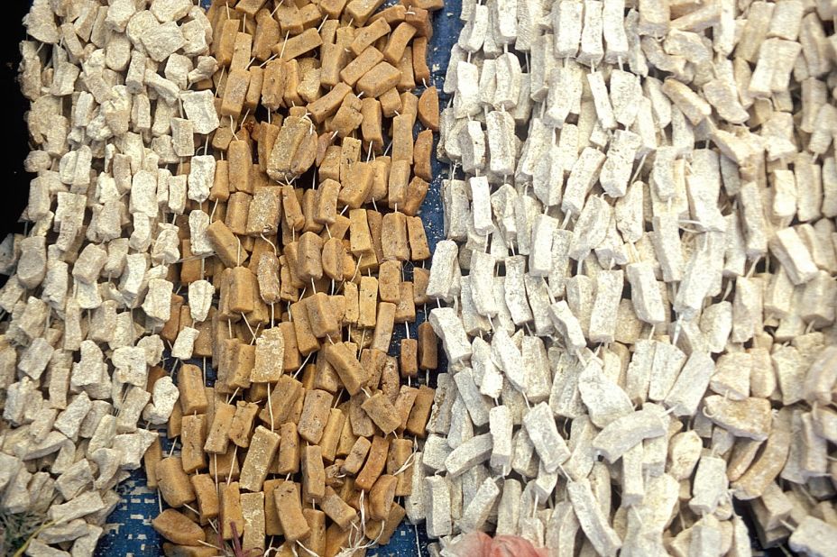 Yak cheese -- actually from the "nak" (female) of the species -- is cut into pieces and allowed to dry. It can be hard enough to break teeth.
