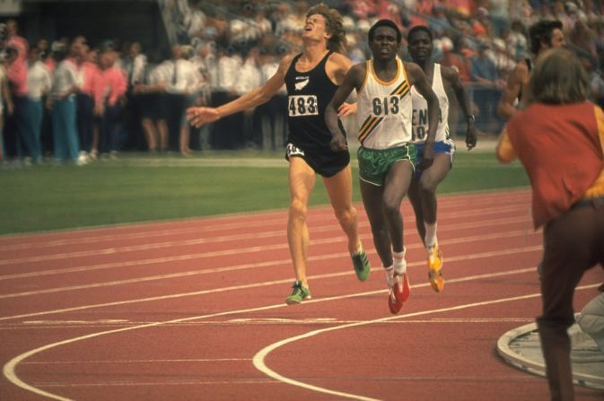 In 1974 Filbert Bayi beats New Zealand's John Walker, left, and Ben Jipcho of Kenya, right, to win the 1500-meters and set a new World Record at the Commonwealth Games in Christchurch, New Zealand.  