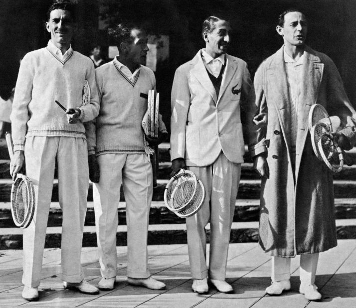 Lacoste (second from right), along with compatriots Jacques Brugnon (far left), Henri Cochet (second from left) and Jean Borotra, were known as the "Four Musketeers" and won the Davis Cup six times for France between 1927 and 1932.