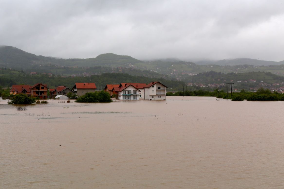 Homes are flooded May 15 after rivers overflowed in Sarajevo, Bosnia-Herzegovina.