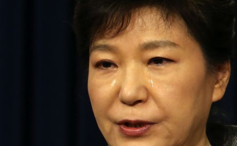 South Korean President Park Geun-hye weeps while delivering a speech to the nation about the sunken ferry Sewol at the presidential Blue House in Seoul, South Korea, on Monday, May 19. More than 200 bodies have been found and nearly 100 people remain missing after the ferry sank April 16 off South Korea's southwest coast.
