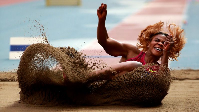 Blessing Okagbare of Nigeria competes in the long jump during the IAAF Diamond League event in Shanghai, China, on Sunday, May 18. Okagbare won the women's title with a jump of 6.86 meters (22.51 feet).