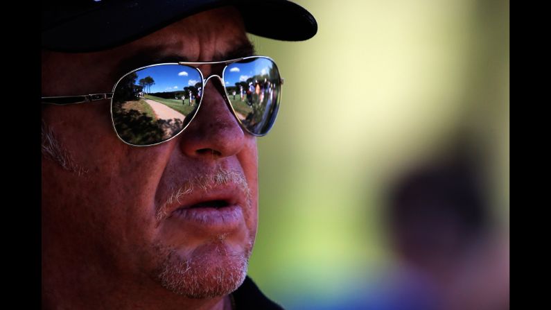 Pro golfer Miguel Angel Jimenez prepares to hit a shot Friday, May 16, at the Spanish Open in Girona, Spain. Jimenez won the tournament in a playoff and became the European Tour's first-ever winner over the age of 50.