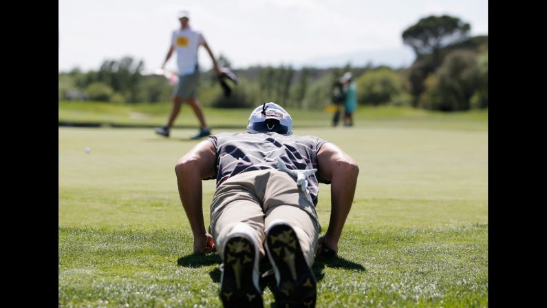 Maximilian Kieffer lines up a putt at the Spanish Open on Thursday, May 15. The German finished the tournament two strokes behind winner Miguel Angel Jimenez.