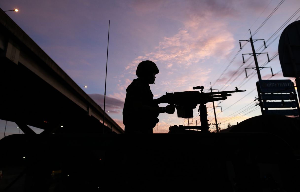 A soldier stands guard outside the Centre for the Administration of Peace and Order in Bangkok on May 20. 