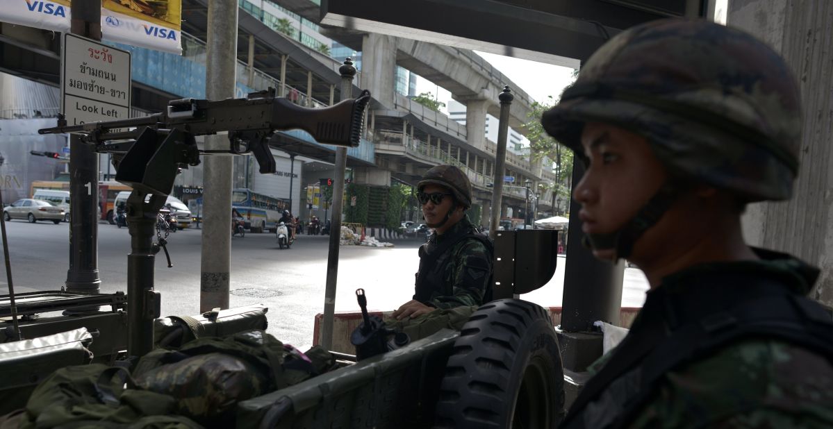 Soldiers secure the Ratchaprasong intersection in Bangkok on May 20.