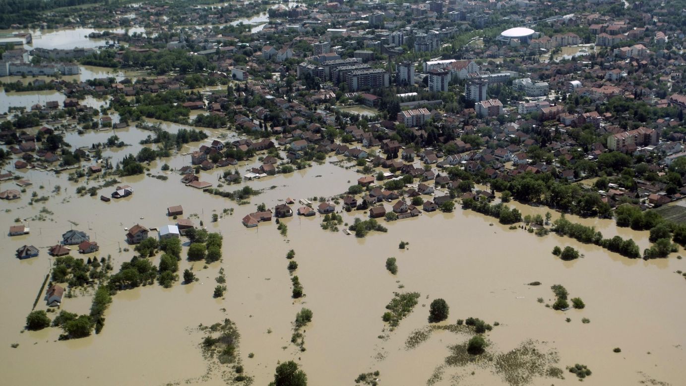 Floodwaters overtake Obrenovac, Serbia, on Monday, May 19.