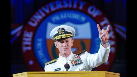 The U.S. Navy admiral delivered the keynote address at the University of Texas at Austin's commencement on May 17. McCraven is the ninth commander of the U.S. Special Operations Command; he planned and directed the U.S. Joint Special Operations Command raid that led to the death of Osama bin Laden.