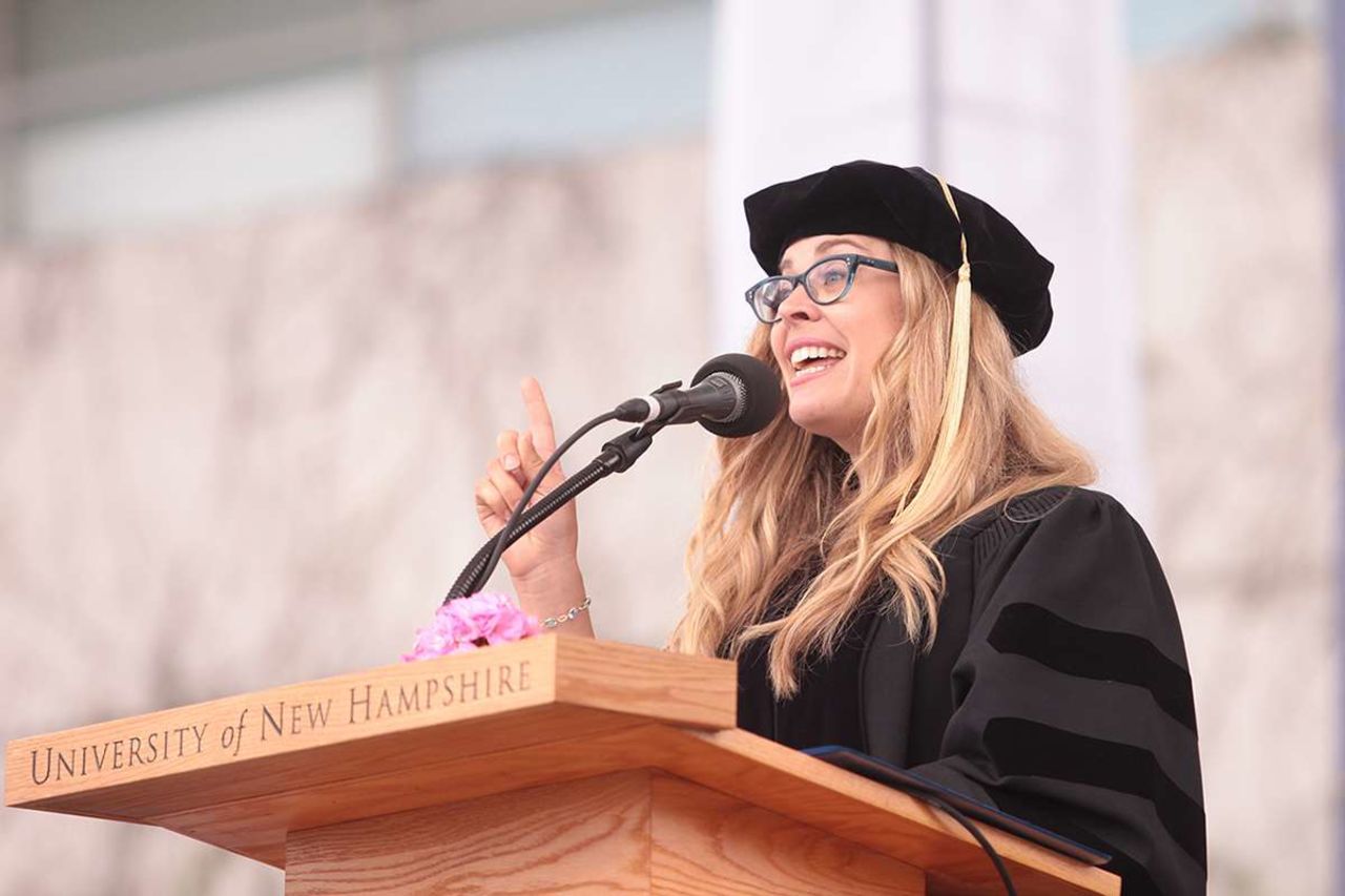 The screenwriter and director of Disney's "Frozen" spoke at University of New Hampshire's commencement on May 17. Lee is a 1992 graduate of the school.