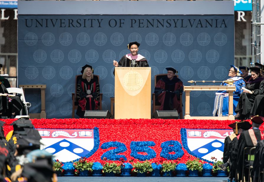The Grammy-winning singer and songwriter delivered the commencement address at the University of Pennsylvania on May 19. Legend graduated from Penn in 1999. Here, he receives an honorary doctorate of music during the commencement ceremony.
