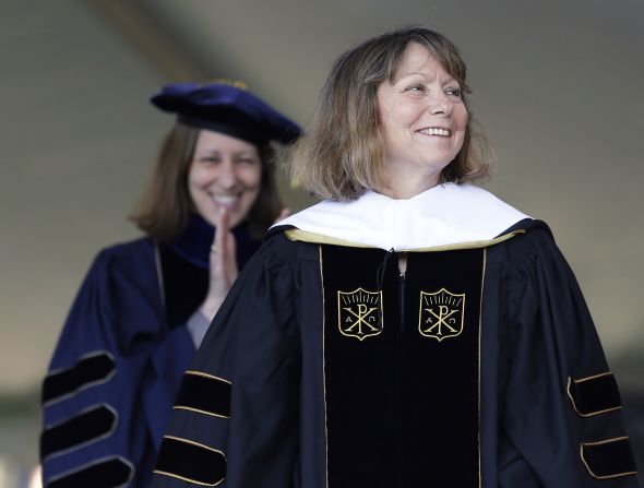 Jill Abramson, former executive editor of The New York Times, received an honorary doctorate during the commencement ceremony at Wake Forest University in Winston-Salem, North Carolina, on May 19. It was <a href="index.php?page=&url=http%3A%2F%2Fmoney.cnn.com%2F2014%2F05%2F19%2Fnews%2Fcompanies%2Fabramson-speech%2F">Abramson's first public appearance</a> since her dismissal from The New York Times.