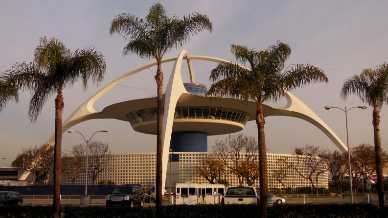 The "Theme Building" at Los Angeles International Airport was meant to look like a spaceship, according to the<a href="index.php?page=&url=http%3A%2F%2Fcwis.usc.edu%2Fdept%2FLAS%2Fhistory%2Fhistorylab%2FLAPUHK%2FText%2FConcepts%2FIcons%2FIcons_LAX.htm" target="_blank" target="_blank"> University of Southern California</a>. Designed by William Pereira, it was built in 1961 and served as a restaurant for years. iReporter <a href="index.php?page=&url=http%3A%2F%2Fireport.cnn.com%2Fdocs%2FDOC-1124494">Marie Sager</a> remembers dining there 30 years ago.  