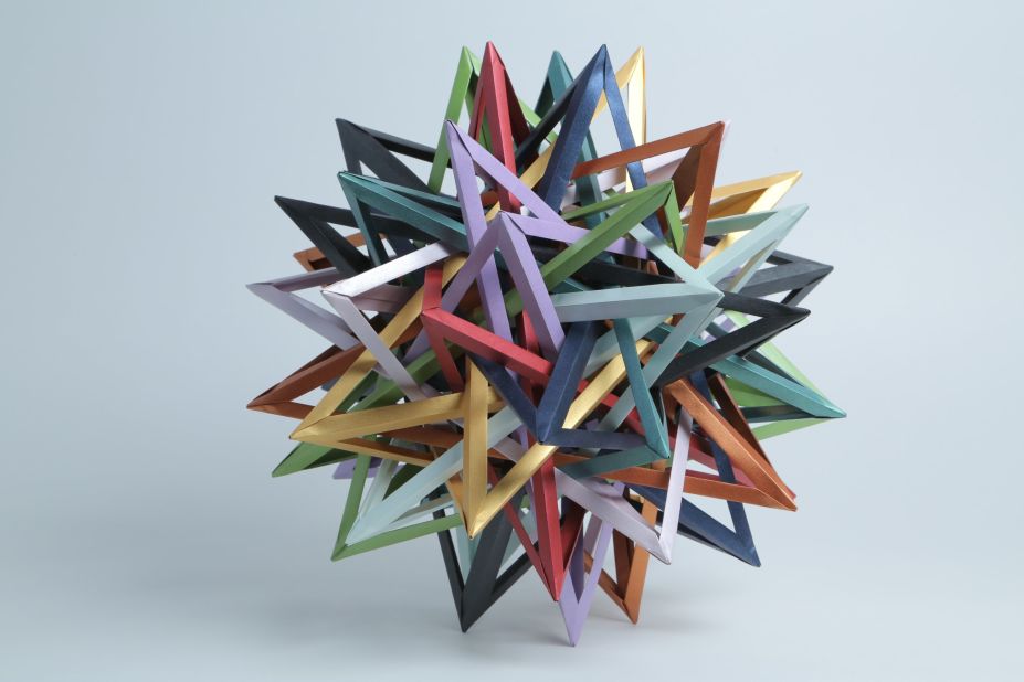 American origamist Byriah Loper created this work of modular origami. As Nguyen explains, "Modular origami uses multiple sheets of paper, folded into identical units, and takes these units and interlocks them, without cuts or adhesive, to obtain a final form that is usually very angular and representative of geometric solids."