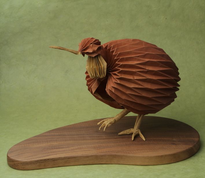 The Surface to Structure exhibition includes 130 works from artists on five continents. Among the pieces is this depiction of a Kiwi, by Bernie Peyton. It is instantly recognizable by its long down-curved bill.