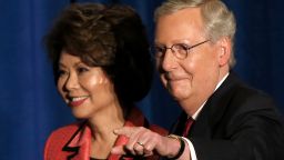 LOUISVILLE, KY - MAY 20:  U.S. Senate Republican leader Sen. Mitch McConnell (R-KY) and his wife Elaine Chao arrive for a victory celebration following the early results of the state Republican primary May 20, 2014 in Louisville, Kentucky. McConnell defeated Tea Party challenger Matt Bevin in today's primary and will likely face a close race in the fall against Democratic candidate, Kentucky Secretary of State Alison Grimes.  (Photo by Win McNamee/Getty Images)