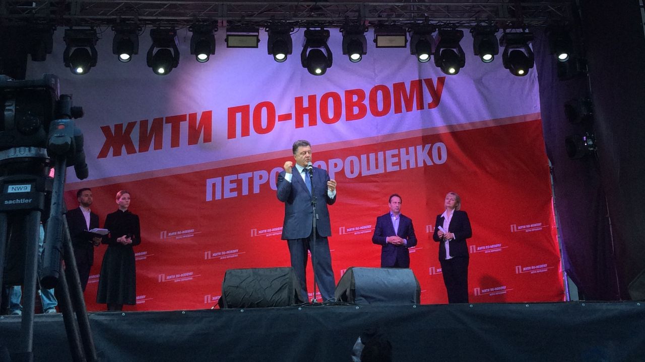 The man likely to be Ukraine's next president, billionaire Petro Poroshenko, vows not to talk to "terrorists" and "bandits" in the east of the divided country