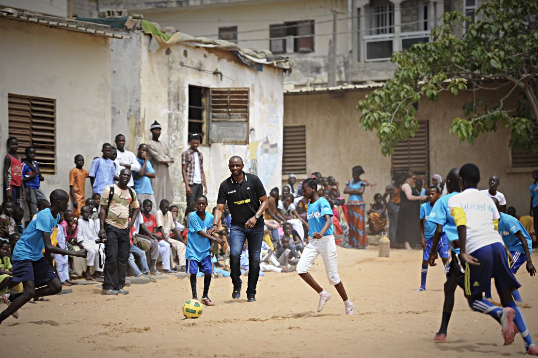 Vieira is pictured at the Diambars academy in Senegal.