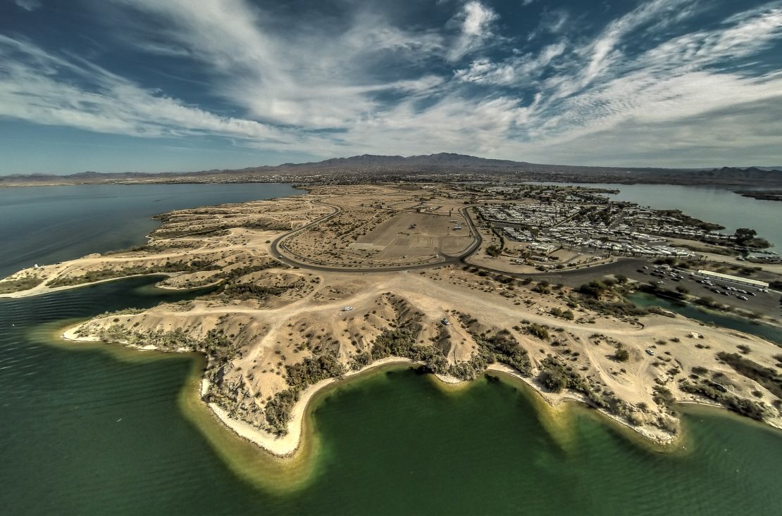A drone-eye view of Lake Havasu City,  Arizona.