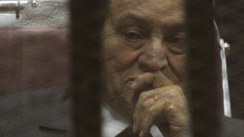 Hosni Mubarak -- seen here while on trial in May 2014 -- was taken into custody shortly after his ouster as Egypt's president.