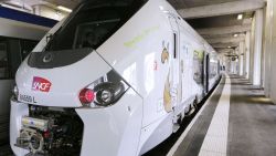 (FILES) -- A file picture taken on April 29, 2014 shows the new SNCF Regiolis Regional Express Train (TER) during its presentation at the Vaugirard railway station in Paris. The arrival in France of new and larger regional trains, the Regiolis TER constructed by Alstom and the Regio 2N constructed by Bombardier, will require construction work to to reconfigure station platforms, at a cost of over 50 million euros, as the trains are too wide for many regional platforms. AFP PHOTO / FRANCOIS GUILLOTFRANCOIS GUILLOT/AFP/Getty Images