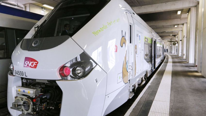 (FILES) -- A file picture taken on April 29, 2014 shows the new SNCF Regiolis Regional Express Train (TER) during its presentation at the Vaugirard railway station in Paris. The arrival in France of new and larger regional trains, the Regiolis TER constructed by Alstom and the Regio 2N constructed by Bombardier, will require construction work to to reconfigure station platforms, at a cost of over 50 million euros, as the trains are too wide for many regional platforms. AFP PHOTO / FRANCOIS GUILLOTFRANCOIS GUILLOT/AFP/Getty Images
