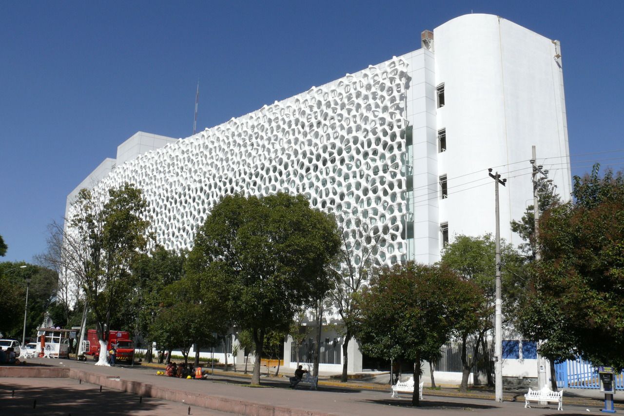 The Manuel Gea González Hospital in Mexico City, complete with "smog-eating" facade that its designers claim can negate the effects of 1,000 cars each day.