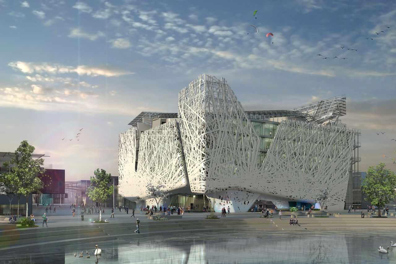 The Palazzo Italia pavilion, to be launched at the 2015 Milan Expo, will be built using "biodynamic" cement, which will remove certain pollutants from the air.