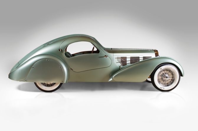 This is a replica of the 1935 Bugatti Type 57S Compétition Coupé Aerolithe. The original was designed by Jean Bugatti himself. Steampunk fans will dig this elegant machine. It looks like something out of Disney's "20,000 Leagues Under the Sea." 