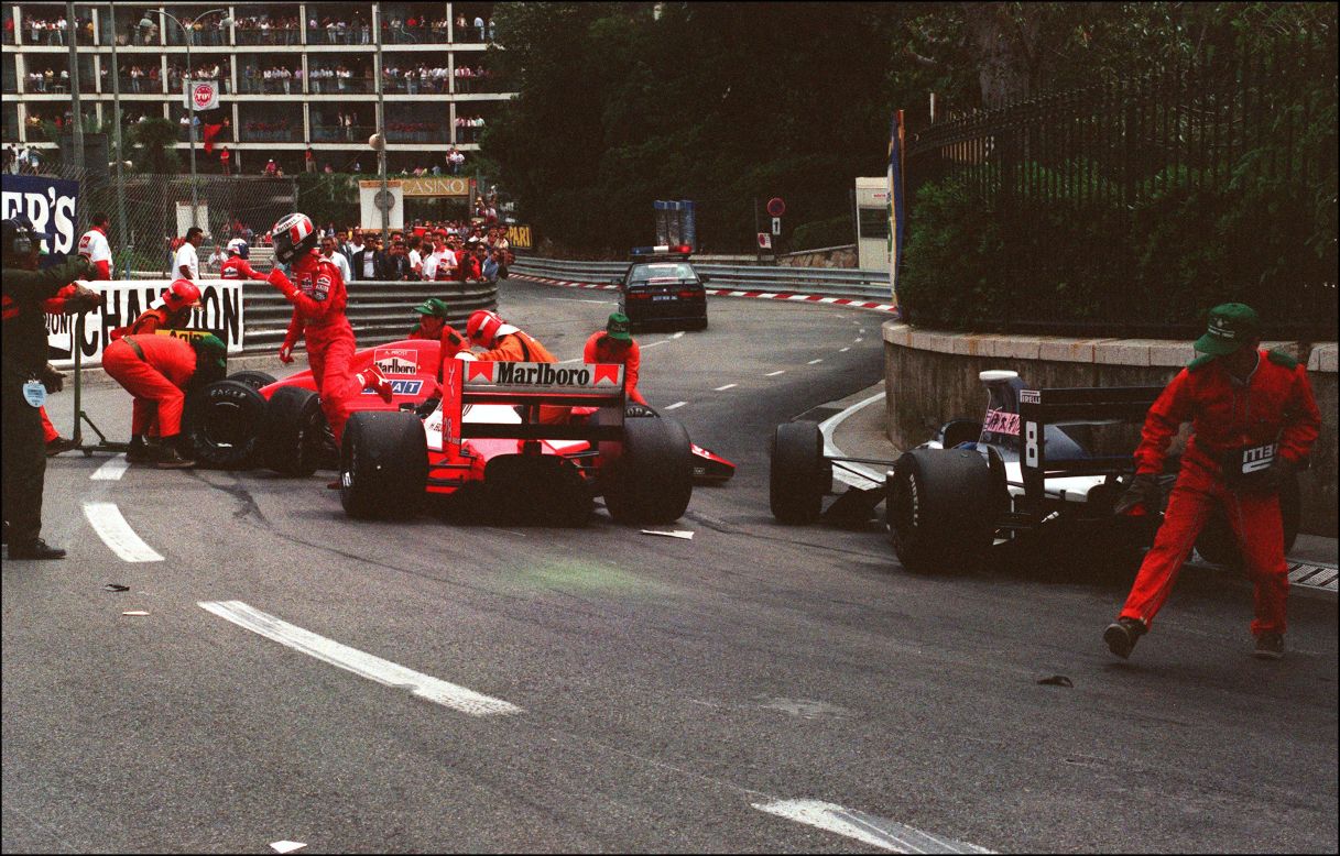 The French driver experienced the highs and lows of racing at Monaco -- this 1990 incident, while with Ferrari, was one of three retirements he suffered in 13 starts.