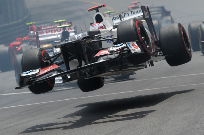 Prost says some of the corners are so tight, it feels like you are driving a plane, not an F1 car. Here Kamui Kobayashi's Sauber takes off during the 2012 race.