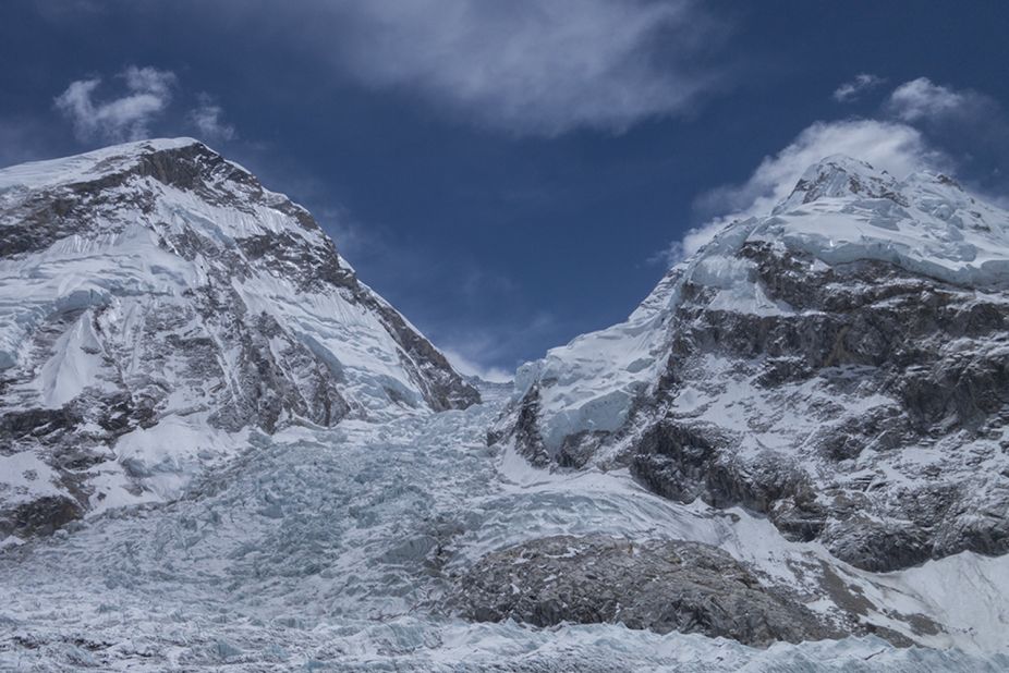 The Khumbu Icefall, where the tragedy occurred. It's considered one of the most dangerous parts of the South Col route, and takes hours to ascend. 