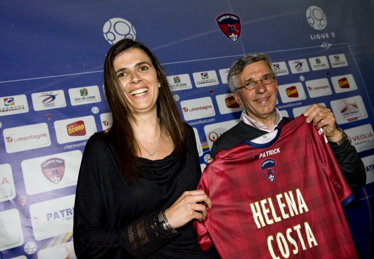 Helena Costa meets the media after becoming France's first ever professional female coach for a male team after her appointment at Clermont Foot. 