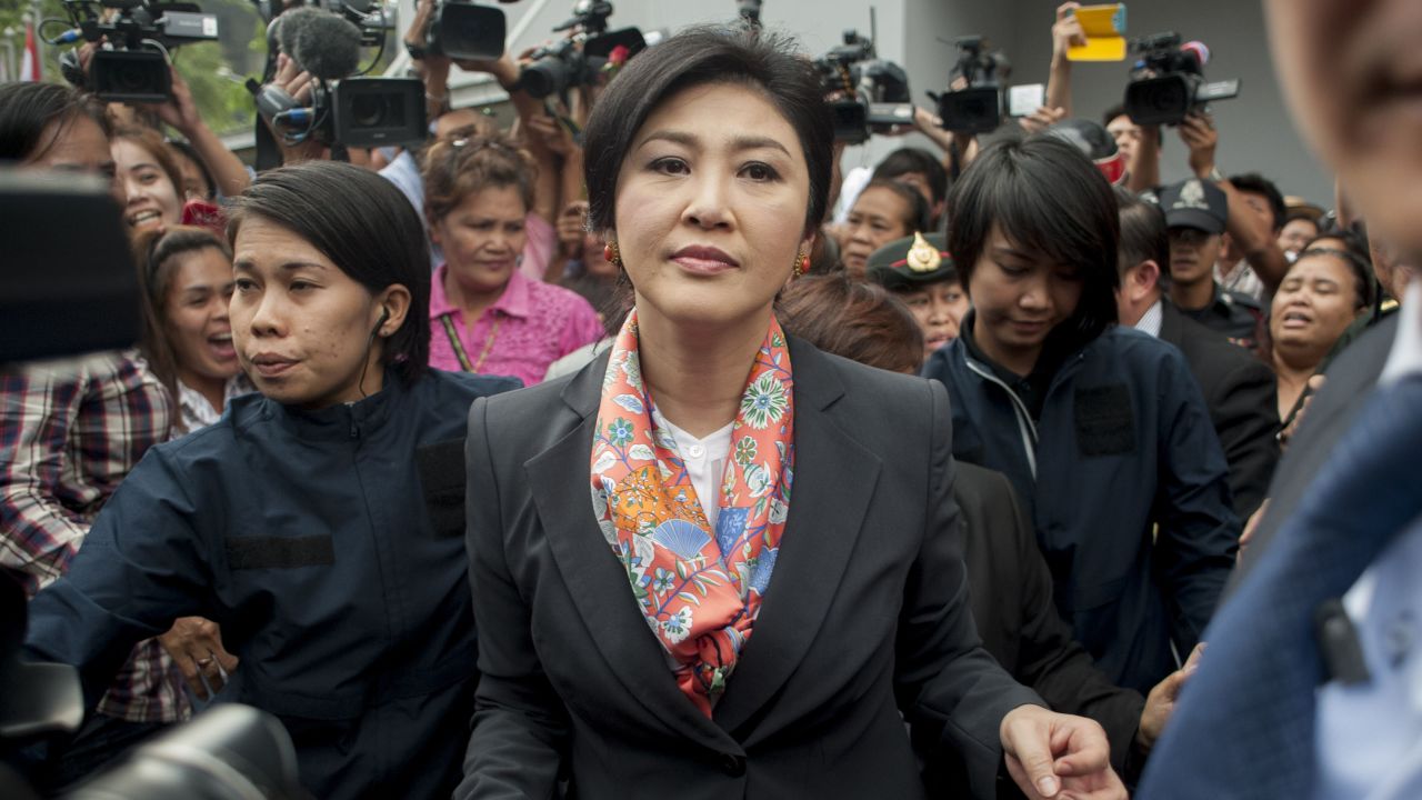 Thai Prime Minister, Yingluck Shinawatra meets her supporters at the Defence Permanent Secretary Office on May 7, 2014 in Bangkok, Thailand.