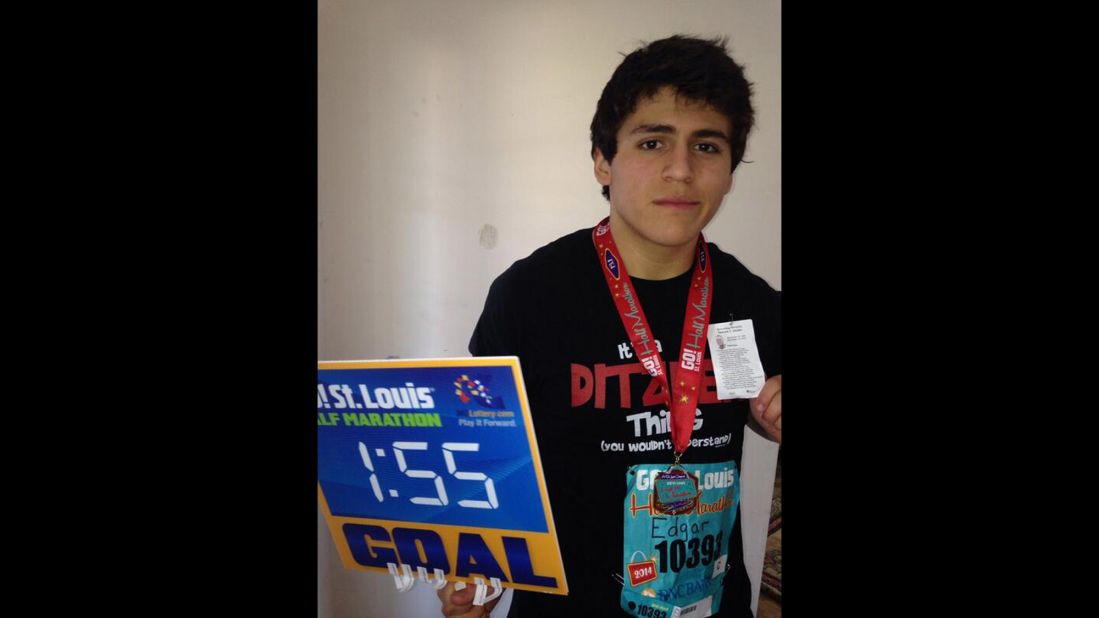 Edgar ramped up his running routine this year and completed his first half-marathon on April 6.
