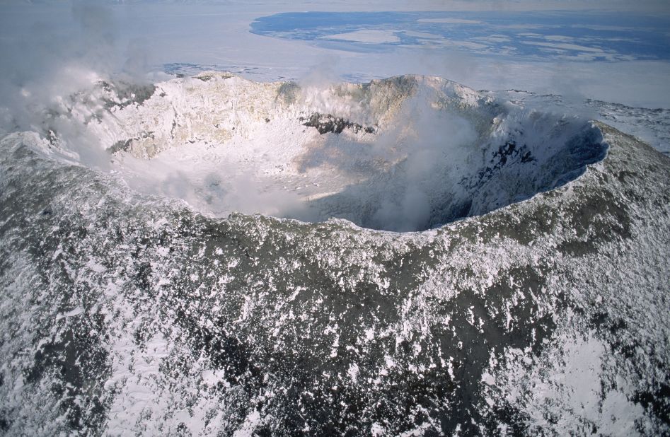 The air outside Mount Erebus in Antarctica can reach a frigid 60 degrees below zero but inside this lava lake, it measures a fiery 1,700 degrees above.