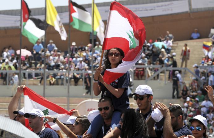 Jordanians and Christians of various nationalities and denominations congregate at Amman's International Stadium on May 24 awaiting the Pope's arrival.