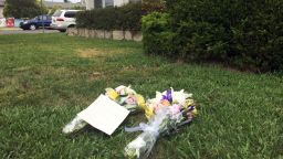 Flowers lay in front of the Alpha Phi sorority in Isla Vista, California on May 24.