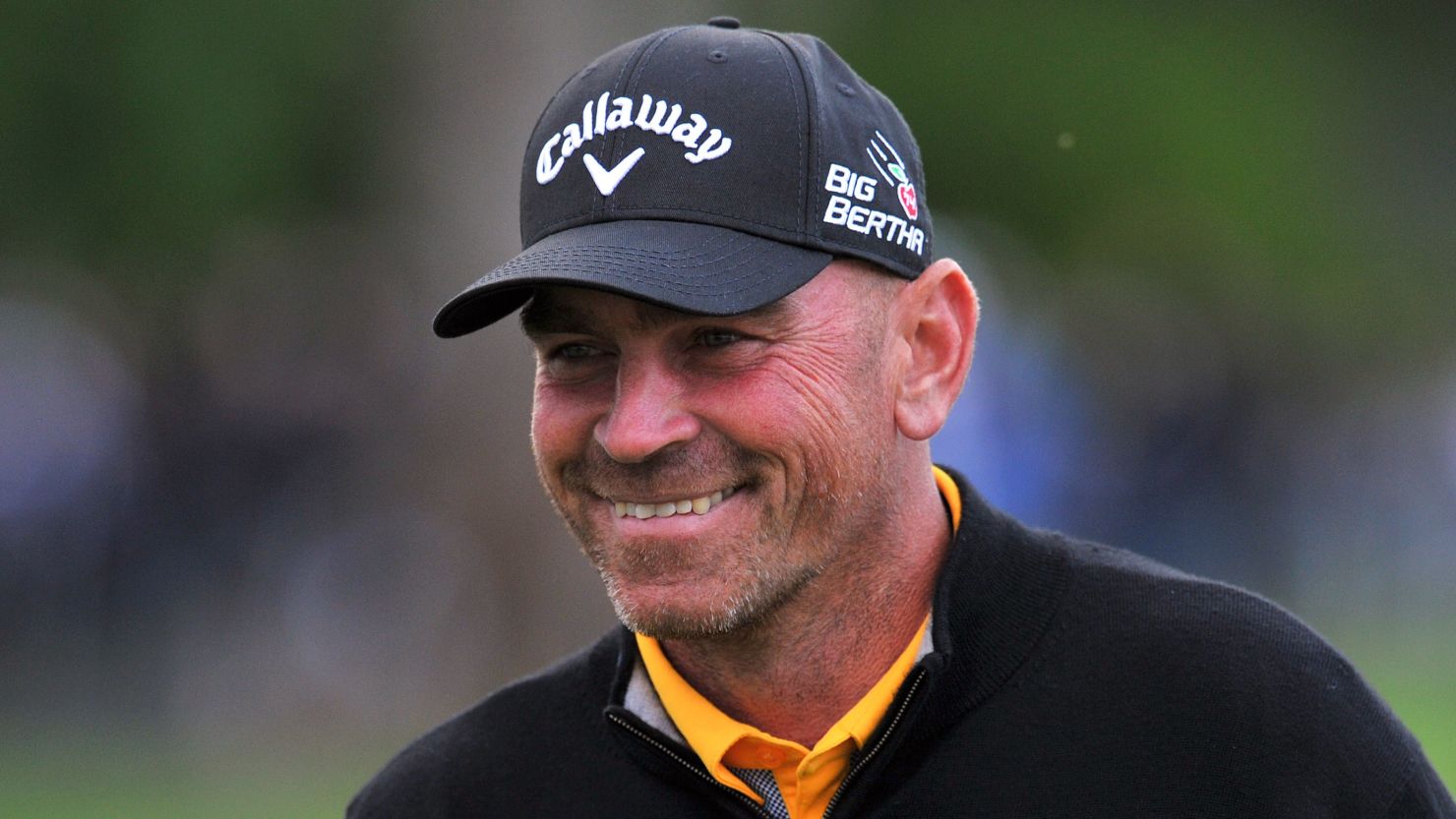 Thomas Bjorn is all smiles on his way to a five-under 67 to open a five-shot lead at the PGA Championships at Wentworth.