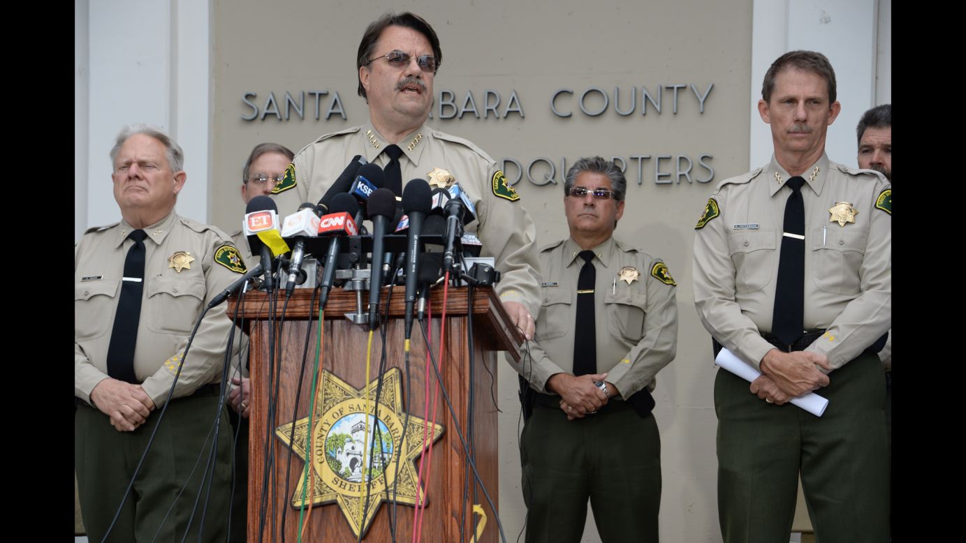 Santa Barbara County Sheriff Bill Brown speaks at a press conference regarding murder suspect Elliot Rodger on May 24. All the weapons used in Friday's rampage "were legally purchased" and registered to the suspect, Brown told reporters.
