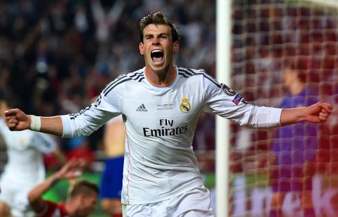 Gareth Bale celebrates his decisive goal to put Real Madrid 2-1 ahead in the final against Atletico.