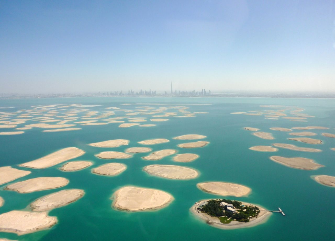 Not really a building, but still man-made, <a href="http://ireport.cnn.com/docs/DOC-1129273">The World</a> is an artificial archipelago in Dubai, United Arab Emirates. The <a href="http://www.privateislandsonline.com/islands/the-world-islands-dubai" target="_blank" target="_blank">300 islands</a> form a world map that can be seen from an aerial view.