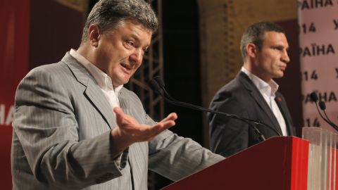 Ukraine's newly elected president, Petro Poroshenko, talks alongside Klitschko, right, during a news conference in Kiev on May 26. Poroshenko, a billionaire candy tycoon known as the "Chocolate King," is a seasoned politician known for his pro-European Union views.