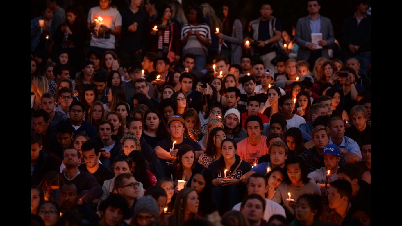 Students gather for a candlelight vigil at the University of California, Santa Barbara, on Saturday, May 24.