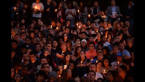 Students gather for a candlelight vigil at the University of California, Santa Barbara, on Saturday, May 24.