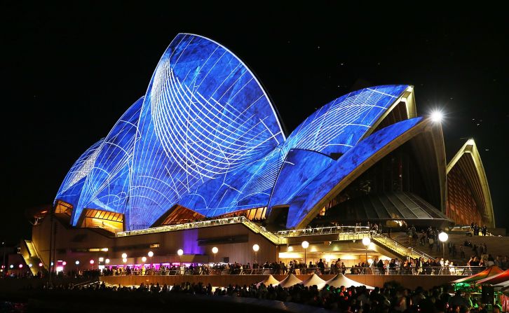 New South Wales Premier Mike Baird hit the light switch for the lighting of the sails. More than 200 events showcasing design, digital media and music are part of the festival, which provided a $20 million boost to the New South Wales economy, according to festival organizers.