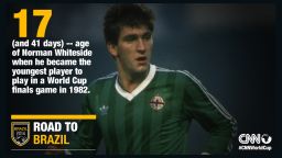 Norman Whiteside, pictured, became the youngest player to participate in a World Cup when he debuted for Northern Ireland in 1982 aged 17 years and 42 days. The record has previously been held by Brazil's Pele.
